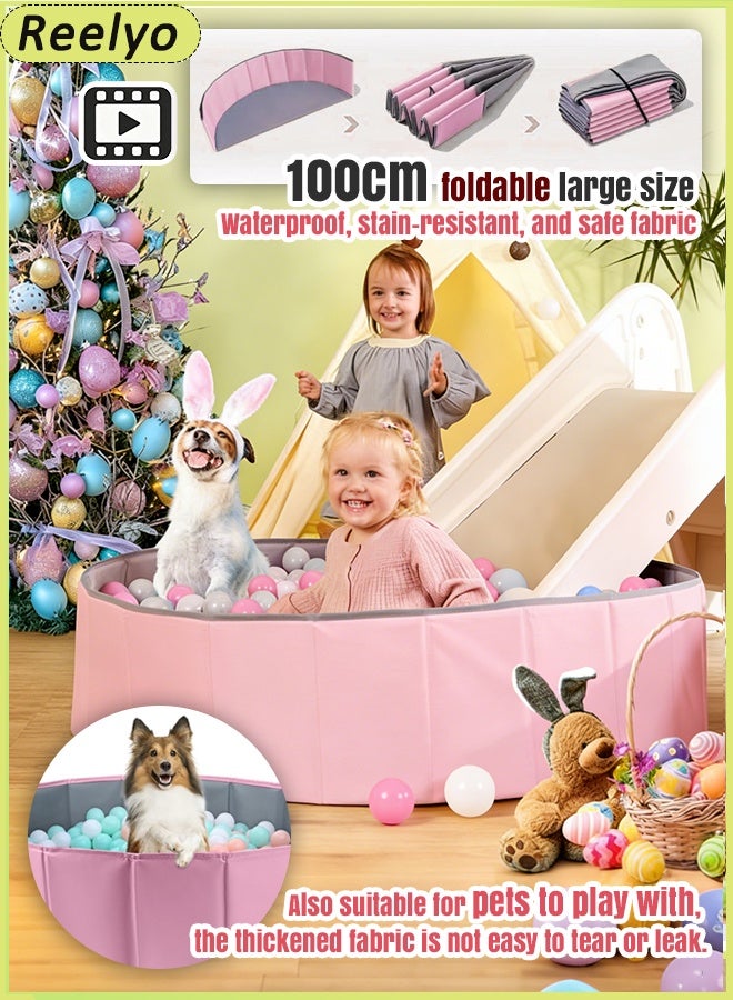 Reelyo 100CM Diameter Foldable Children's Toy Sand Pool, Thickened Waterproof Kids Ball Pit Home Folding Fence Indoor Play Sand Digging Tool Play Ball Pool Double Layer Oxford Cloth With Storage Bag Playpen For Baby Toddlers Baby Ball Pool, Folding Portable Ball Pool, Double Oxford Cloth, Children's Outdoor Indoor Play Pool Suitable For Children's Play, Toy Storage, Pet Play, And Entertaining Guests During Ramadan, Pink (Balls Not Included) - Image 1